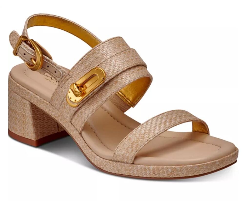 Donna Karan Taline-Mid Slingback Shoes Women's Size 8.5 Beige Block Heel Sandals